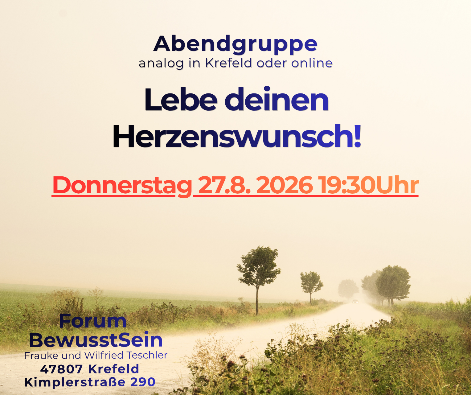 Lebe deinen Herzenswunsch! VorOrt- und Onlineseminar Do. 27.8.26 19:30Uhr